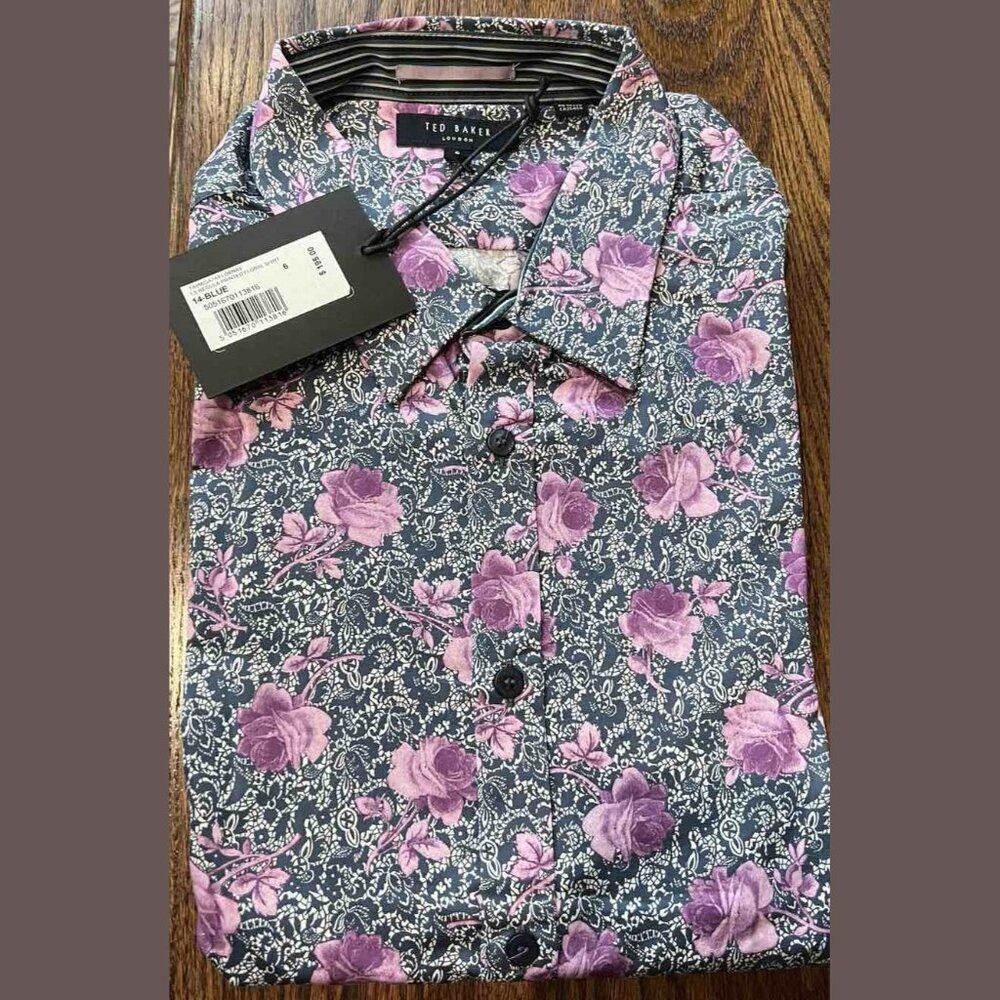 $195 - NWT TED BAKER LONDON LS REGULA PRINTED FLORAL SHIRT